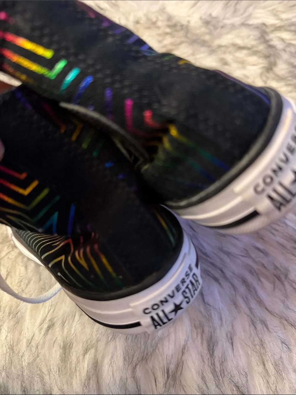 Converse Kids Black High-Top Sneakers with Rainbow Chevron Lines